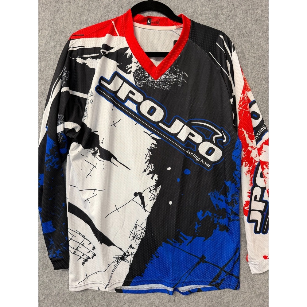 JPOJPO Mens Cycling Jersey Long Sleeve Quick Dry Bike Shirt Red Blue White Large